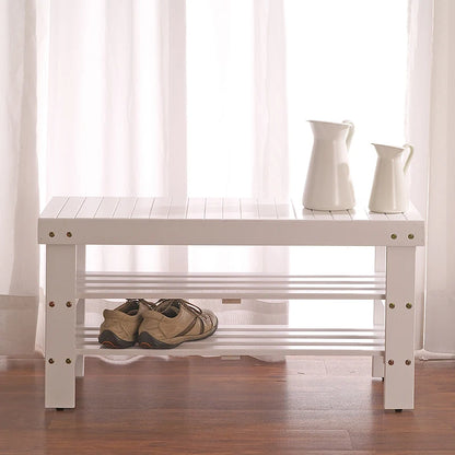 Pina Quality Solid Wood Shoe Bench, White Finish On-Site