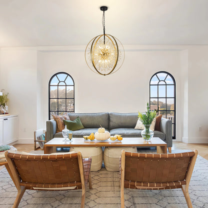 Crystal Chandelier 12-Light Dimmable Sputnik Light Fixtures Dandelion Chandelier Globe Chandelier for Dining Room Bedroom