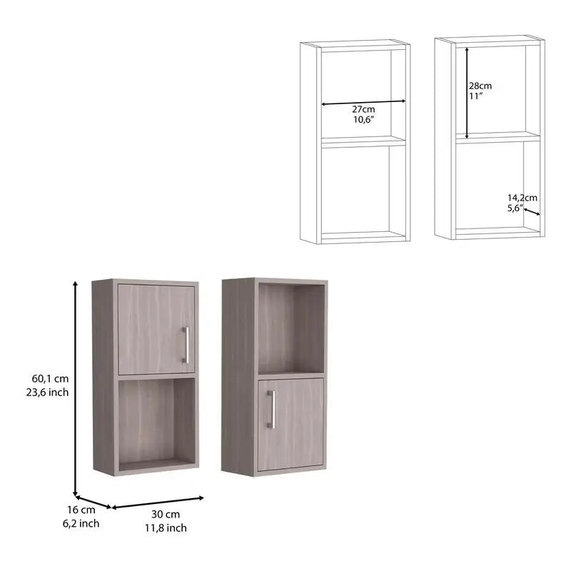 Wall-Mounted Bathroom Medicine Cabinet with Double Doors and Shelves in White Oak Finish