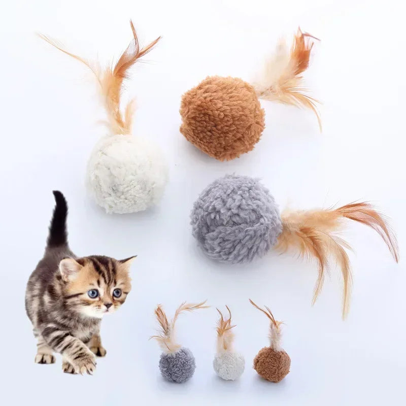 Cat toy plush ball with feathers interactive fun chase pet supplies Throwing Funny Interactive Plush Toy