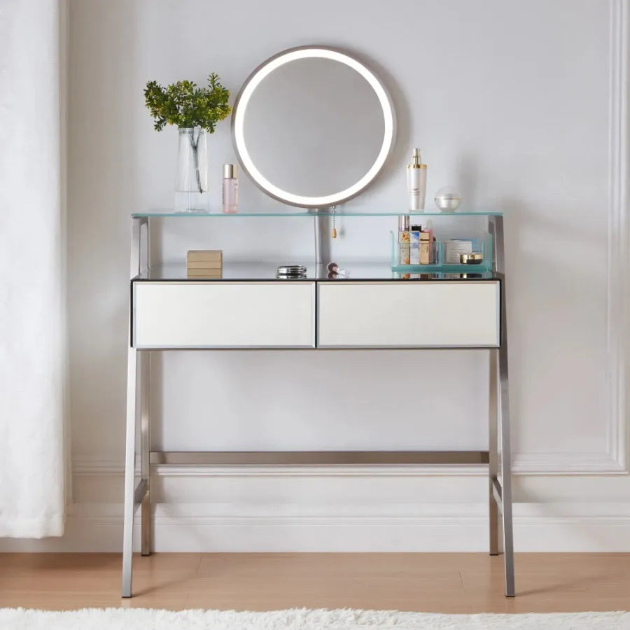 33.9 Mirrored Makeup Vanity Desk with Mirror and Lights