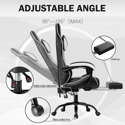 Ergonomic Gaming Chair with Footrest, Racing Style Video Game Chair for Adults, Reclining Gamer Chair Office Chair