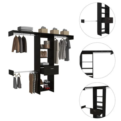 1Drawer 4Shelf Closet System Black gue