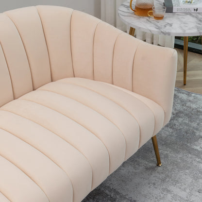 Modern Glam Comfy 50" Metal Legs Curved Sofa 2 Seaters Loveseat with Tufted Back, Mid Century Hall Velvet Sofa for Living Room