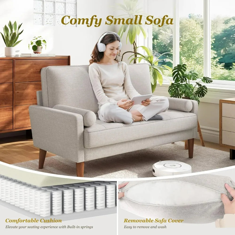 Loveseat Sofa - Solid Wood Legs Mid Century Modern Couch Throw Pillow
