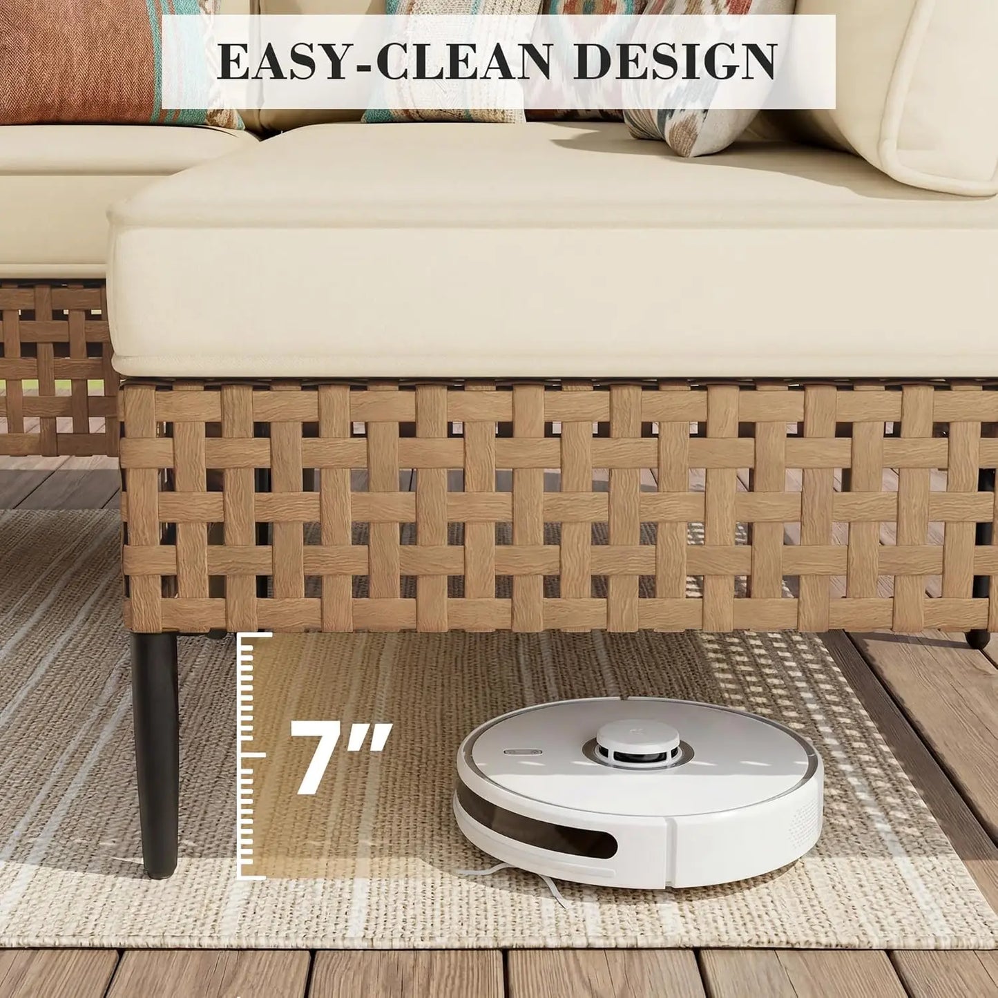 Wicker Patio Furniture Set, 7-Piece Modular Outdoor Furniture Set, High-Leg Design Sectional Patio Sofa