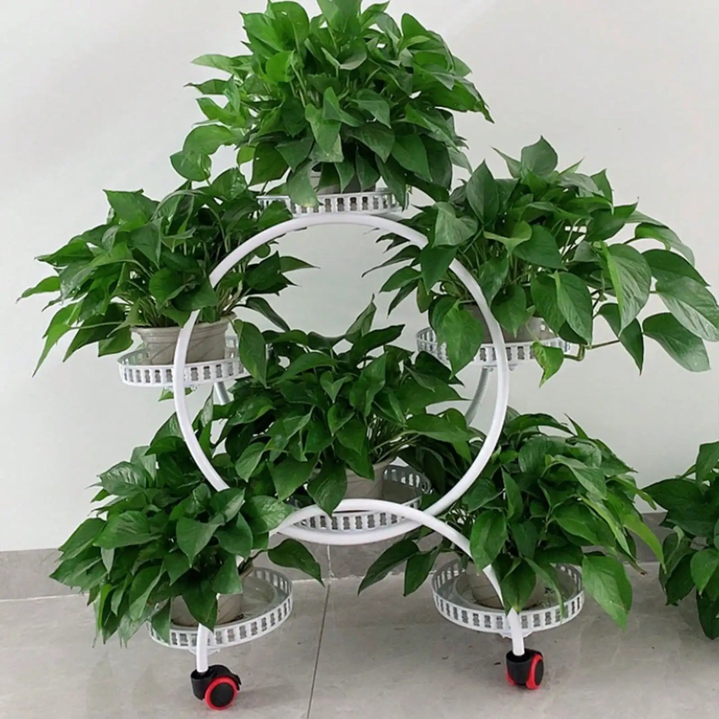 Pot Plant Shelf Round Metal Stand W/Wheel Rack for Flowers