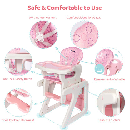 Baby High Chair Foldable  &  2-in-1 with Table Footrest,