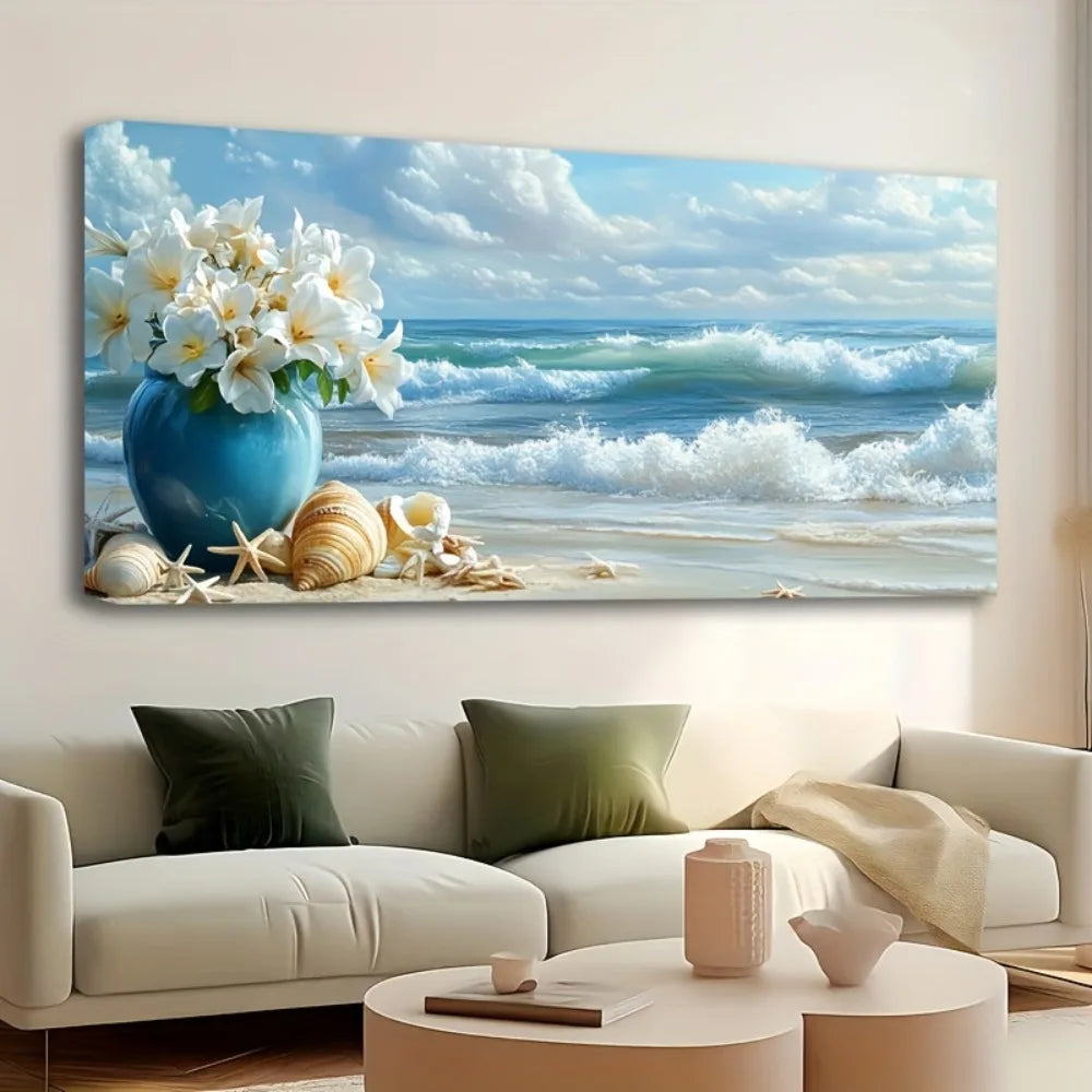 1.5 inch thick pine solid wood frame, beach canvas mural, coastal theme wall print decorative hanging paintings