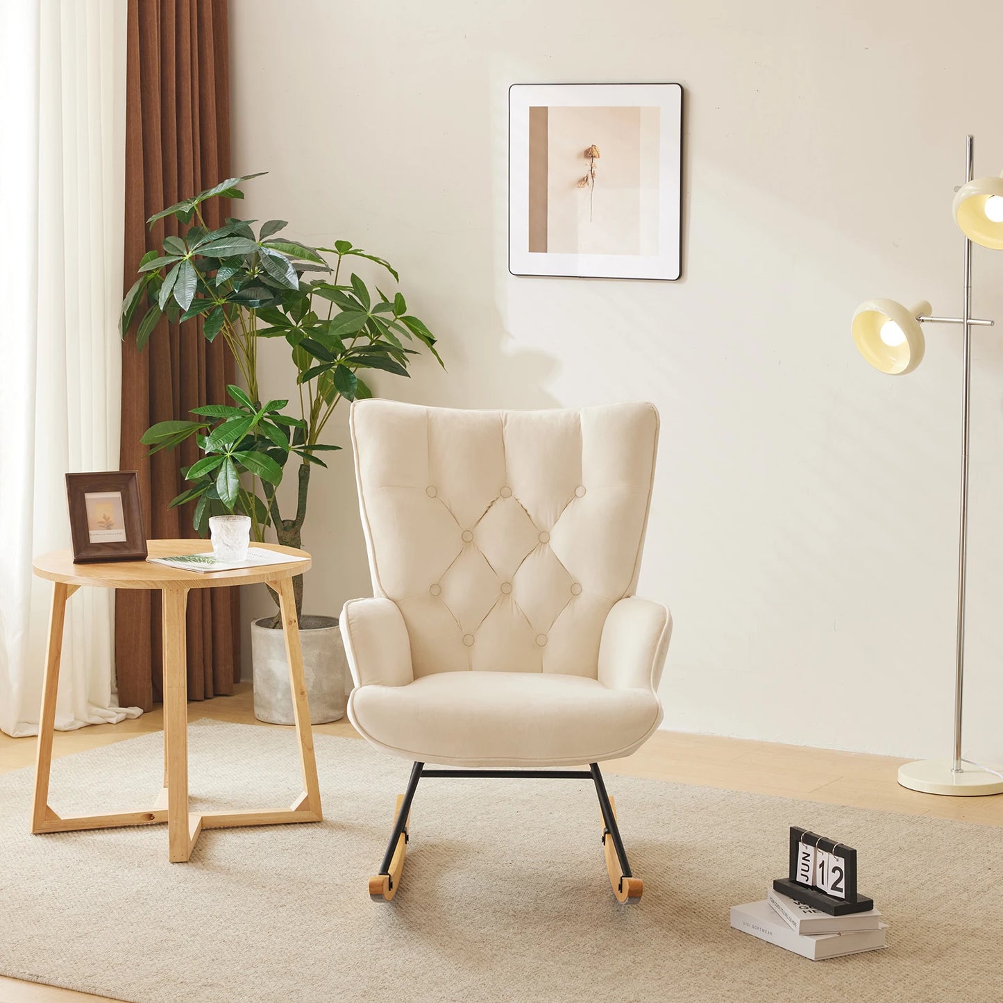 Rocking Chair Nursery,Stylish Modern Rocking Accent Chair Glider Recliner for Living Room Nursery Bedroom, Ivory