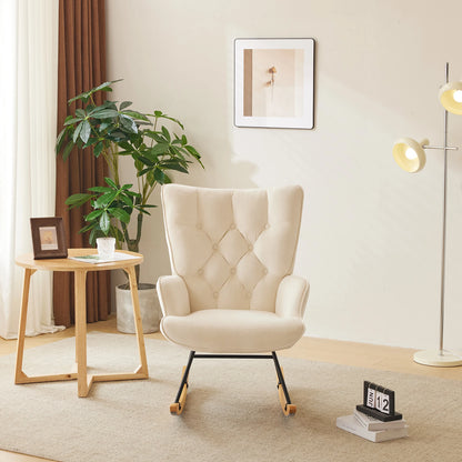 Rocking Chair Nursery,Stylish Modern Rocking Accent Chair Glider Recliner for Living Room Nursery Bedroom, Ivory