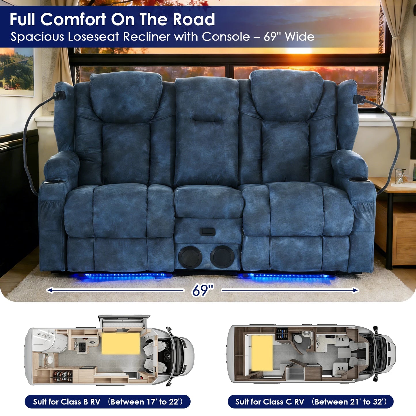 Loveseat Electric Recliner Sofa, 2-Seat Sofa,Massage & Heat,Dual Motor,350LBS Capacity,for livingroom,home theater