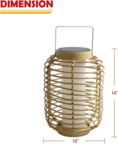 Floor Lamp Set of 2, 14-inch Wicker Woven LED Lamp, Water-Resistant