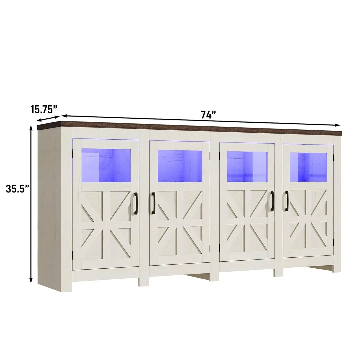 LED Farmhouse TV Stand for 80/75/70 Inch TVs with Power Outlets, Tall Entertainment Center Storage