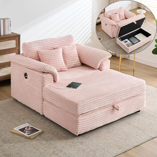 Oversized Chaise Lounge Chair Couch Indoor - Deep Seat Sofa Bed, Corduroy Sleeper Cloud with USB Charging, Customized
