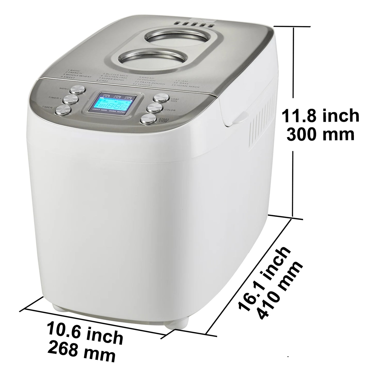 Bread Maker 15-in-1 Dough Machine Nonstick Ceramic Pan Automatic Bread maker with Gluten Free Setting
