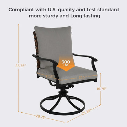 7-Piece Outdoor Dining Set, 6 Leather-Look Wicker Swivel Patio Chairs