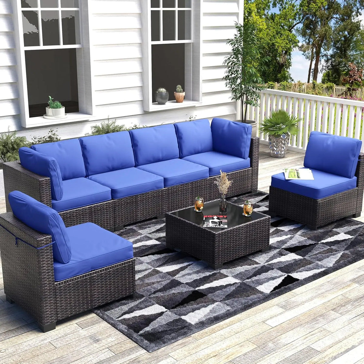 Outdoor Rattan Wicker Sectional Modular Conversation Sofa Set