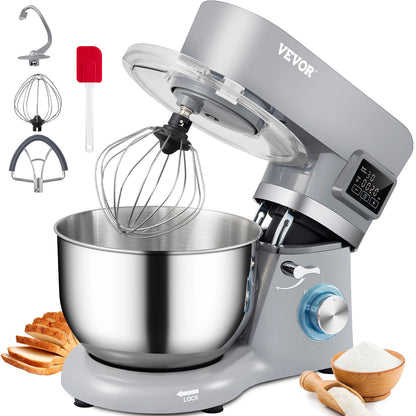 Stand Mixer Electric Dough Mixer with 6 Speeds LCD Screen Timing 5.8 Qt Stainless Steel Bowl Dough Hook Flat Beater