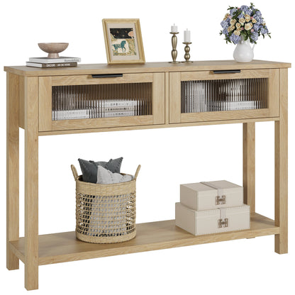 Console Table for Entryway – 2-Drawer Table with Glass Fronts and 2-Tier Storage for Living Room and Foyer