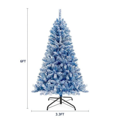 6FT Pre Lit Hinged Artificial Fir Christmas Tree Xmas Tree Snow Flocked