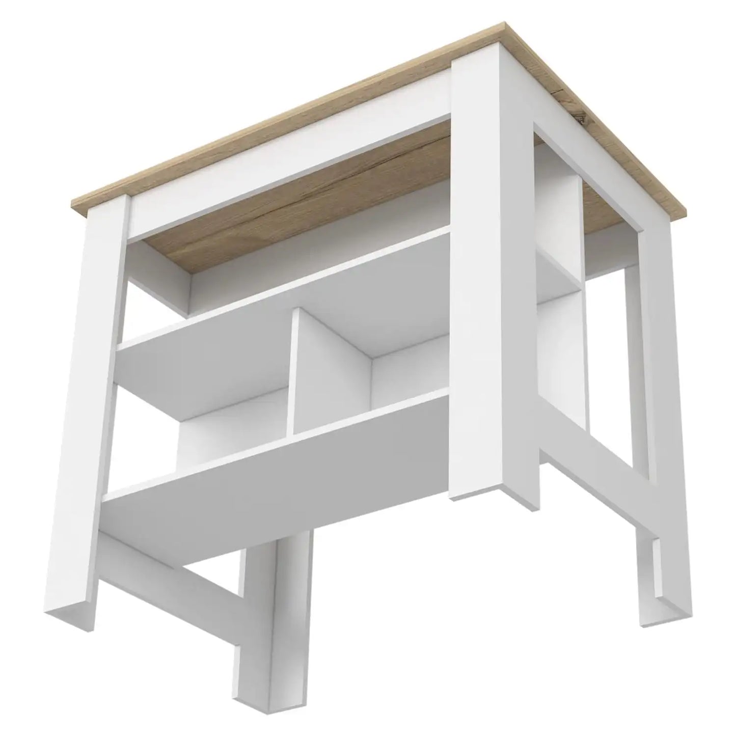 Cala Kitchen Island, Four Legs, Three Shelves  White / Light Oak