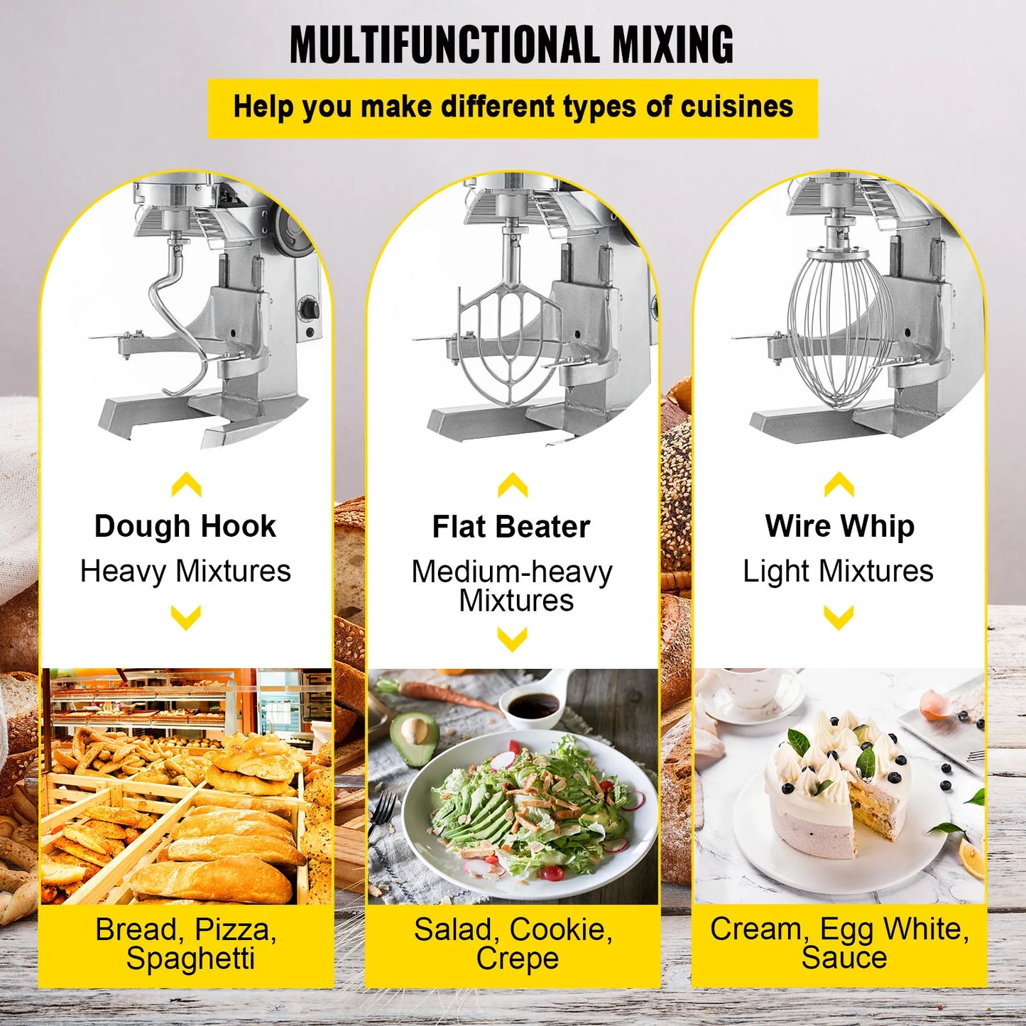 Electric Dough Machine Stainless Steel Commercial Cream Egg Whisk Mixer Processor Kitchen Food Stand Blender