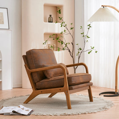 Oak Armrest Upholstered Single Lounge Chair