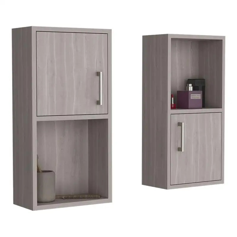 Wall-Mounted Bathroom Medicine Cabinet with Double Doors and Shelves in White Oak Finish