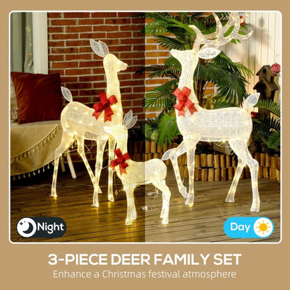 4.5ft 3Piece Light Up Christmas Deer Family Set of 3 Lighted Reindeer Christmas Drations with 2 LED Light Modes Stakes Zip Ties