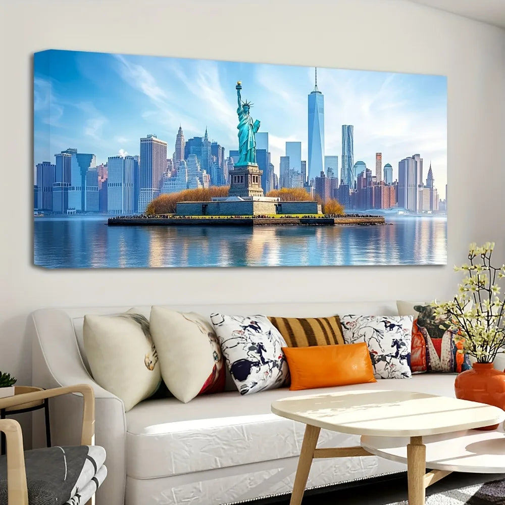 1.5 inch thick pine solid wood frame, Statue of Liberty mural, art deco