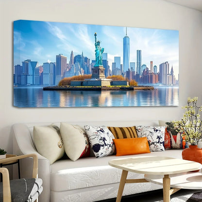 1.5 inch thick pine solid wood frame, Statue of Liberty mural, art deco