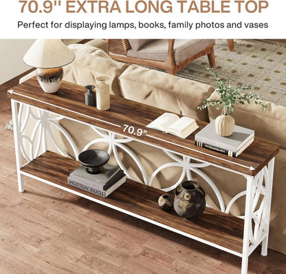 Narrow Sofa Table, Industrial Long Sofa Table Behind Couch, Entry Console Table with Storage for Entryway, Living Room