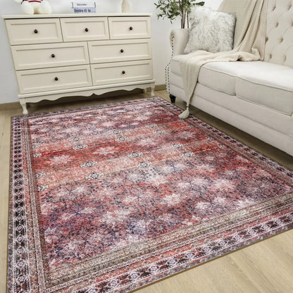 Floral Washable Rugs, Area Rug for Living Room, Soft Large Boho Bedroom Rugs, Botanical Non Slip Ultra Thin Floor Carpet