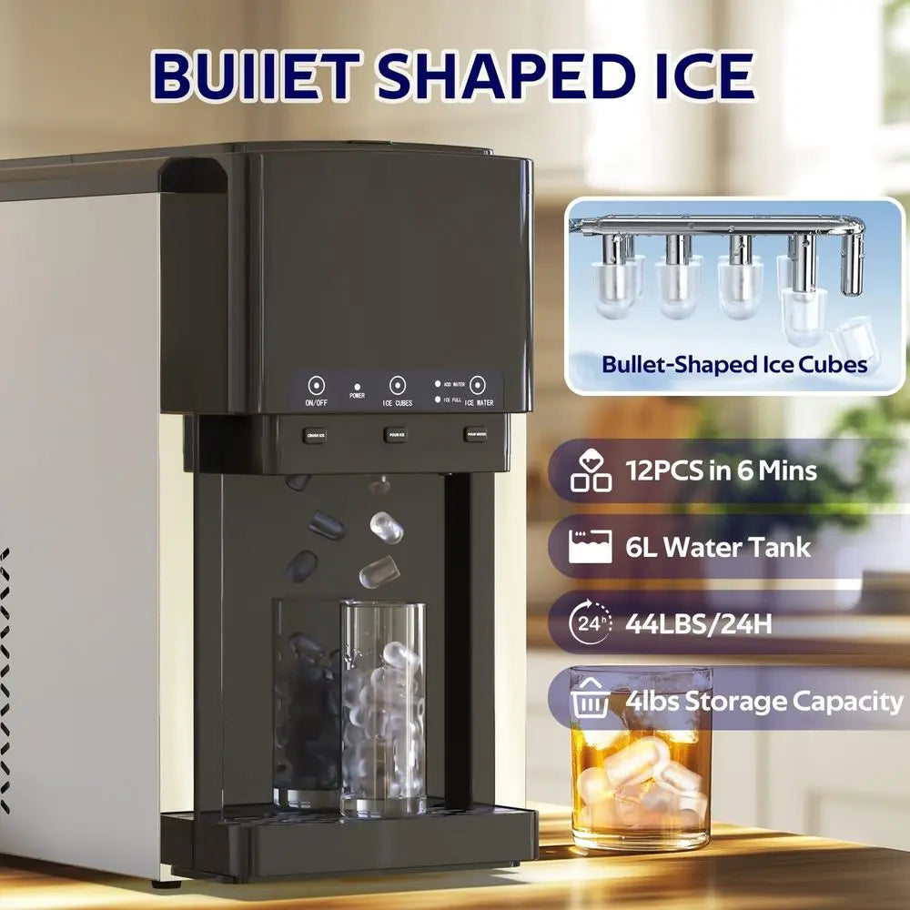 3 in 1 Water Dispenser with Ice Maker, Nugget Ice Maker Countertop, Bullet amp Crushed Ice, Water Cooler