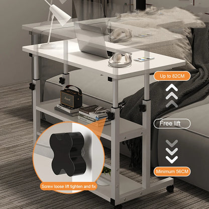 Multi-Layer Standing Desk Height Adjustable Wooden Computer Desk Workstation Work Table Bedside Table for Home Office