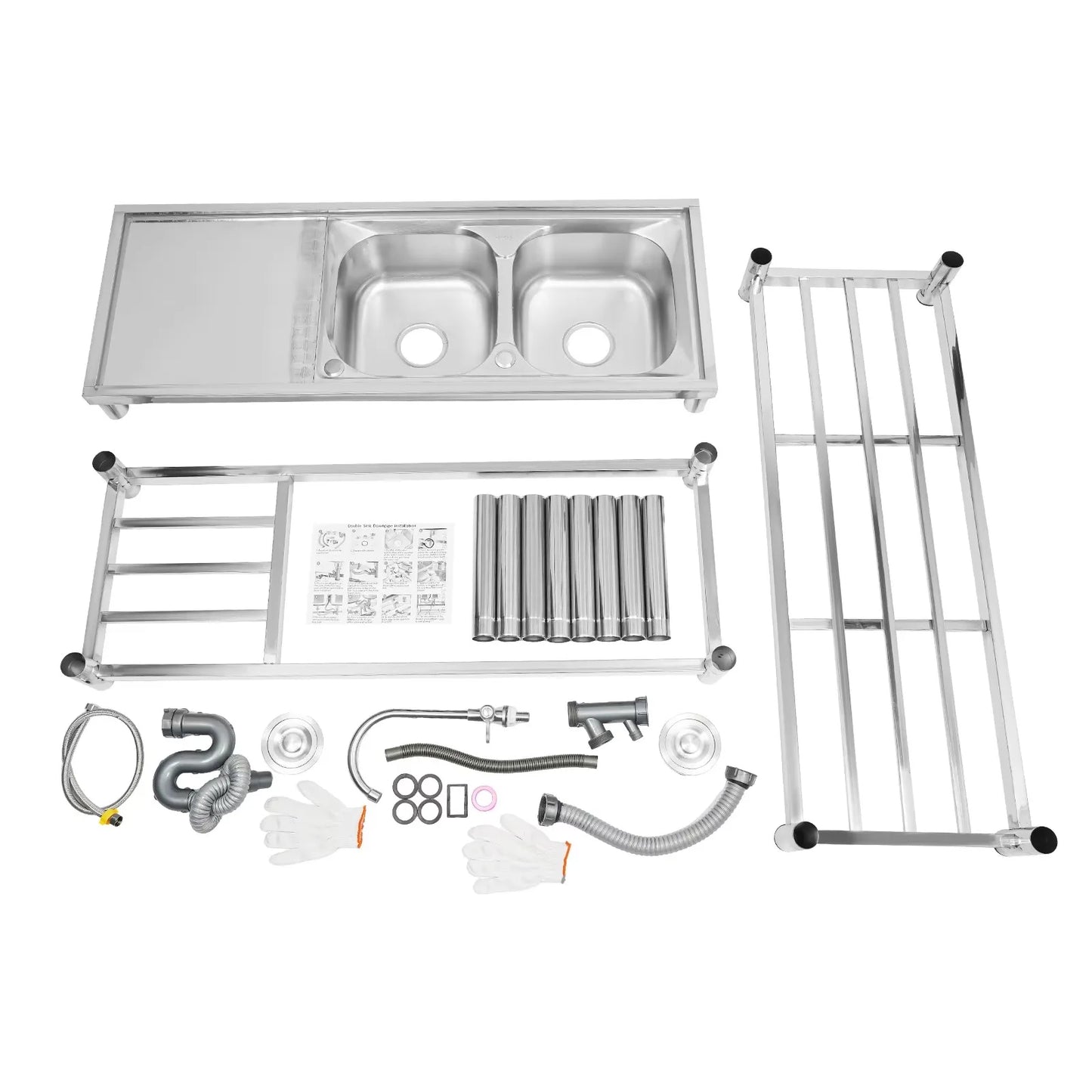 Double-layer Sink Kitchen and Commercial Sink with Drainage Device and Faucet