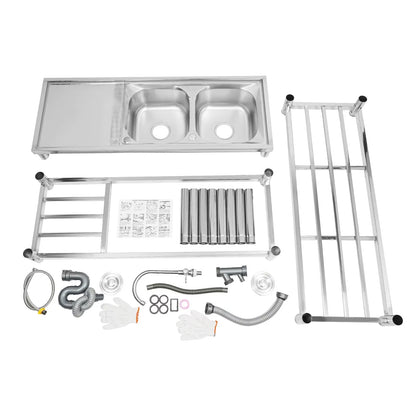 Double-layer Sink Kitchen and Commercial Sink with Drainage Device and Faucet