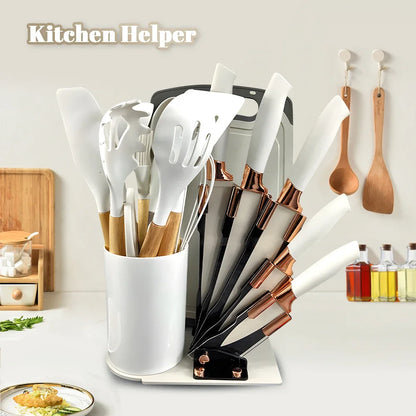 Kitchen Knives Heat-Resistant Non Stick Soup Spoon Cooking Set with Scissors Peeler Cut Meat