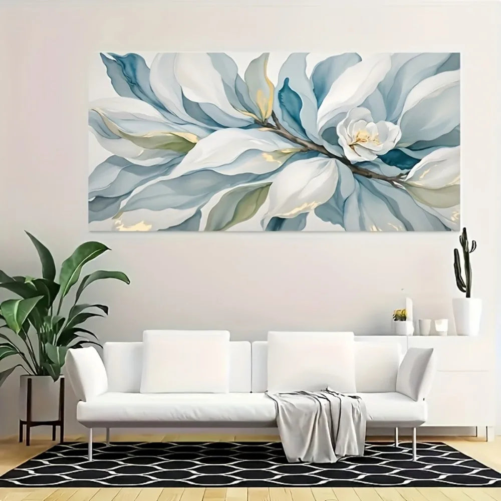 A modern abstract floral canvas mural, elegant home decor poster, framed in 1.5 inch thick pine solid wood