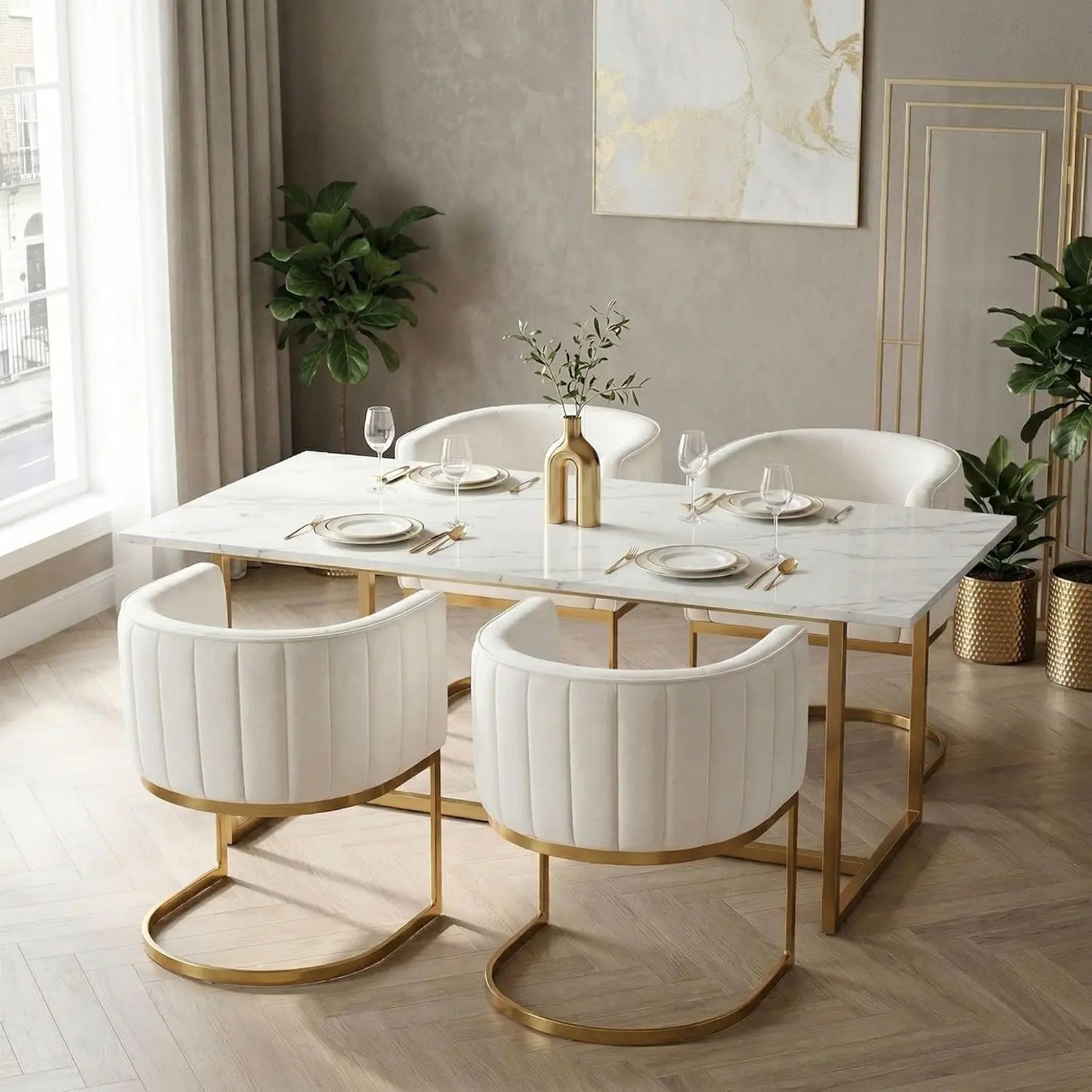 Black and Gold Modern Dining Chairs, Velvet Upholstered Barrel Armchairs with Metal Legs
