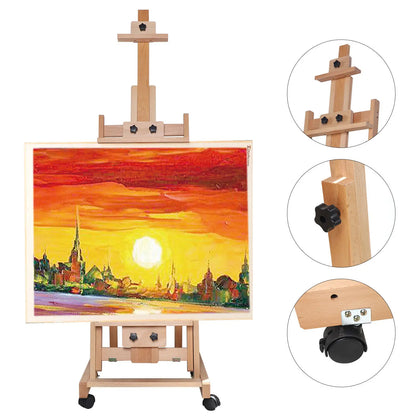 Wooden H-Frame Easel, Adjustable 56" to 91" Height, Movable Artist Stand for Studio Painting and Display