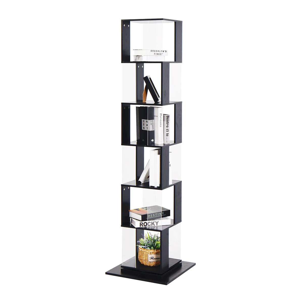 Bookshelf Tower, Floor Standing Wood Narrow Organizer