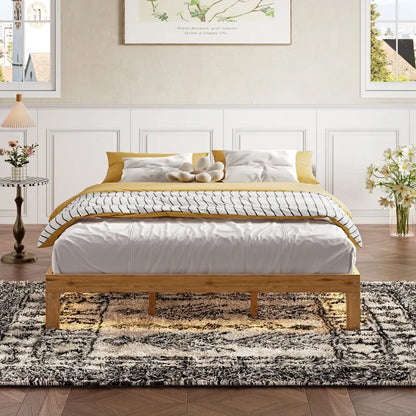 Queen Size Wood Platform Bed Frame-12 Inch Solid Wood Queen Bed Frame with Slat Support, No Box Spring Needed, Easy Assembly