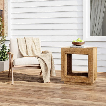 End Table, Wooden Square Side Table, Farmhouse Sofa Side Tables for Living Room, 2-Tier Bedside Table for Bedroom