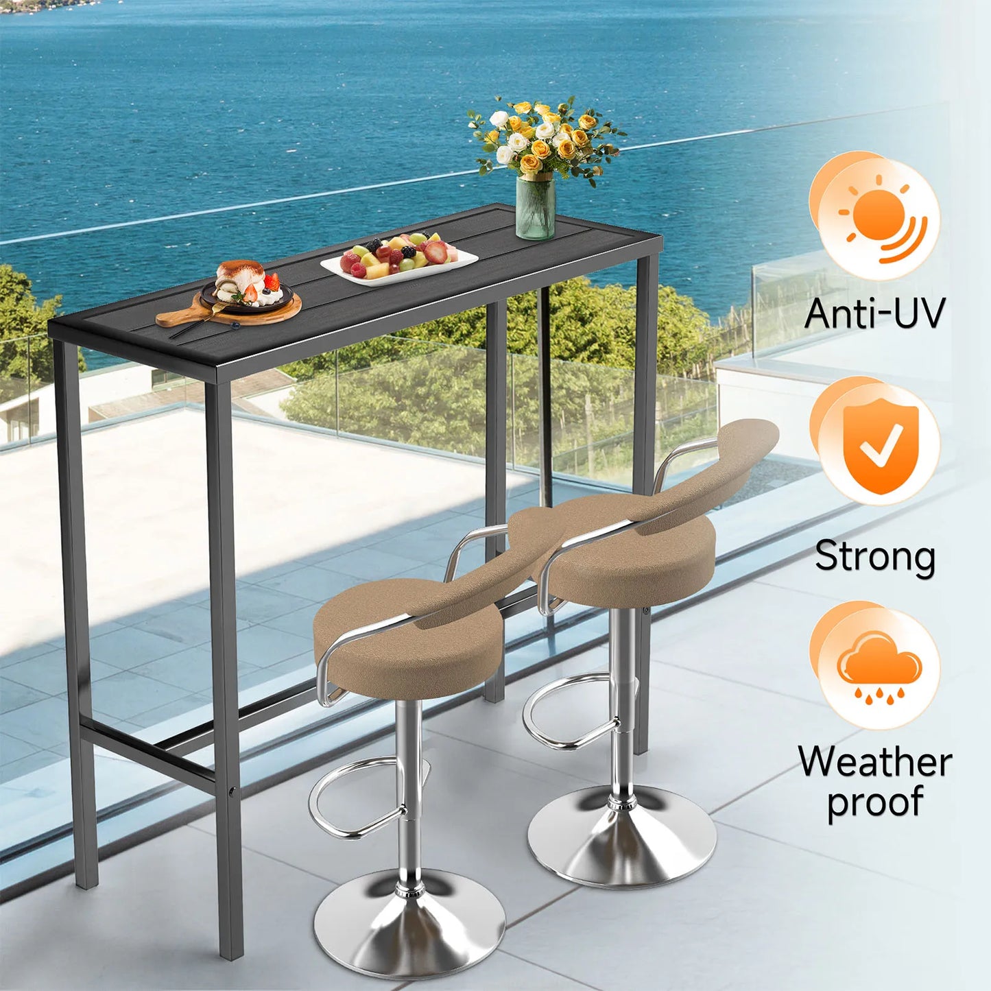 110LBS Outdoor Long Table Black Camping Desk Barbecue Table Picnic