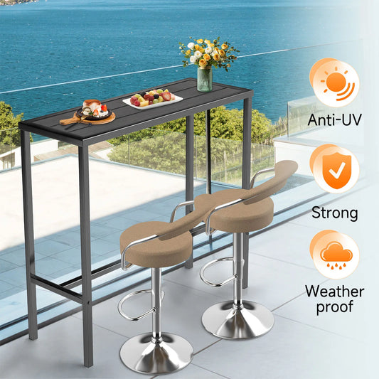 110LBS Outdoor Long Table Black Camping Desk Barbecue Table Picnic