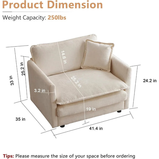 Single Seat Sofa,with Toss Pillow for Living Room Bedroom, Chenille Comfy Deep Upholstered Couch Armchair