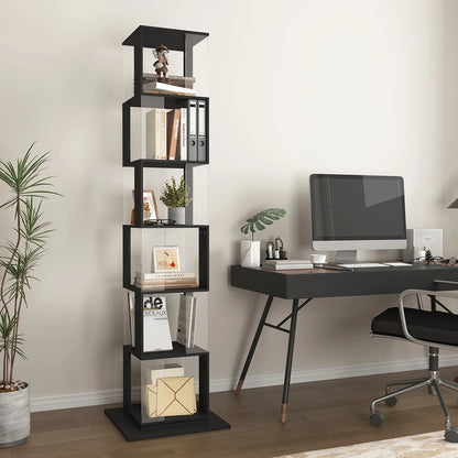 Bookshelf Tower, Floor Standing Wood Narrow Organizer