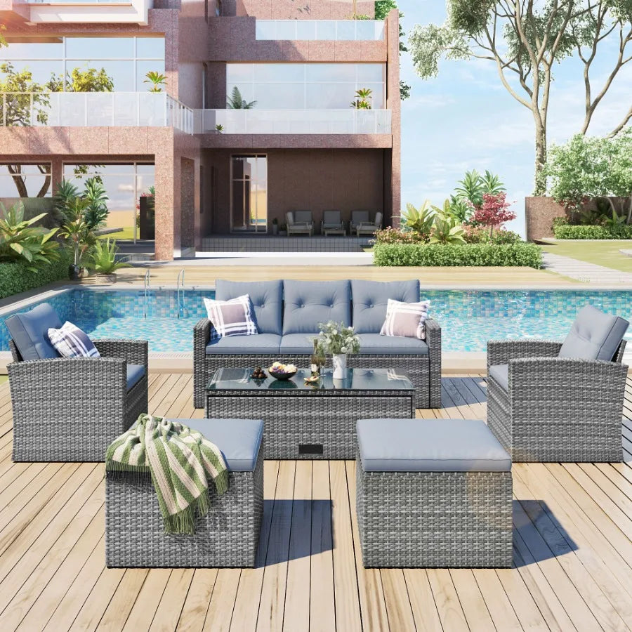GO 6piece All-weather Wicker PE rattan Patio Outdoor Dining Conversation Sectional v